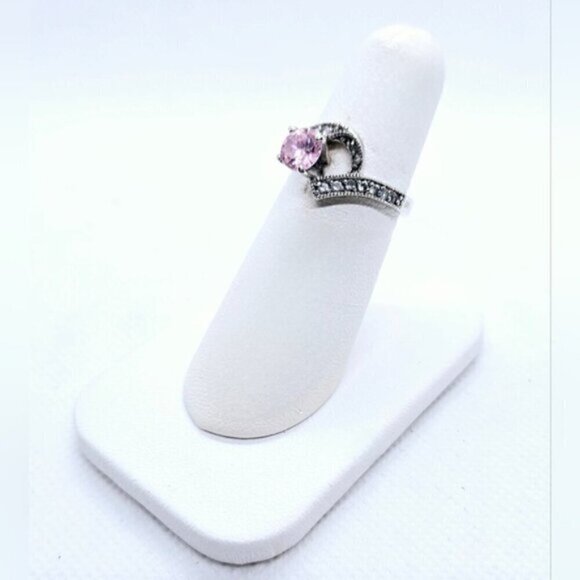 Sterling silver 925 Rose Color Simulant Diamond Simple Round Stone Ring - Picture 5 of 9